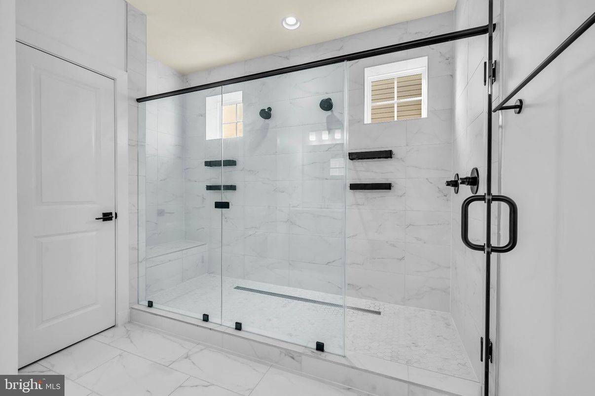 Bathroom, Glass Shower, Interior, Marble, Marble Walls, Recessed Lighting