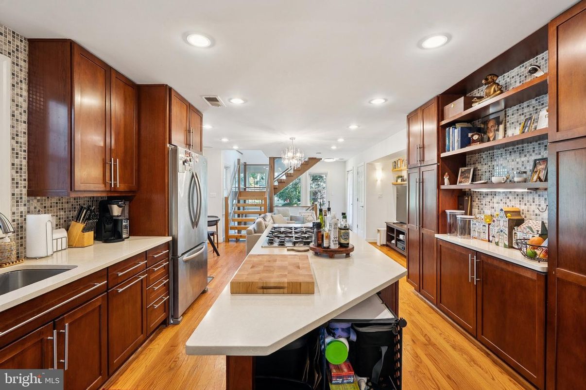 Chandelier, Interior, Kitchen, Recessed Lighting, Wood Texture Flooring