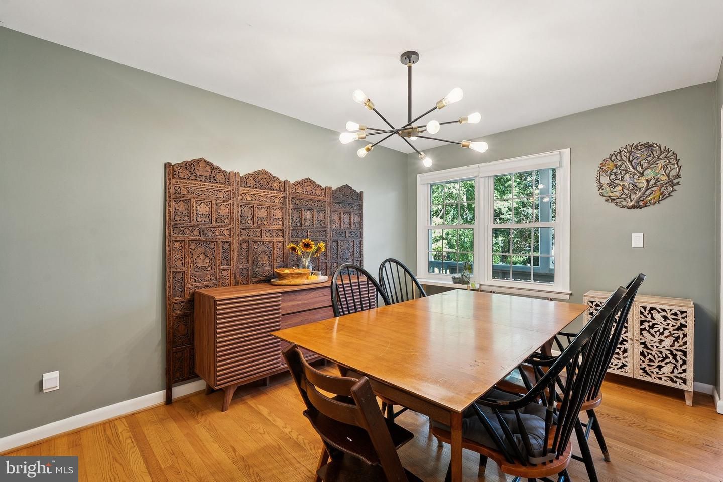 Dining room, Interior, Pendant Lights, Wood Texture Flooring