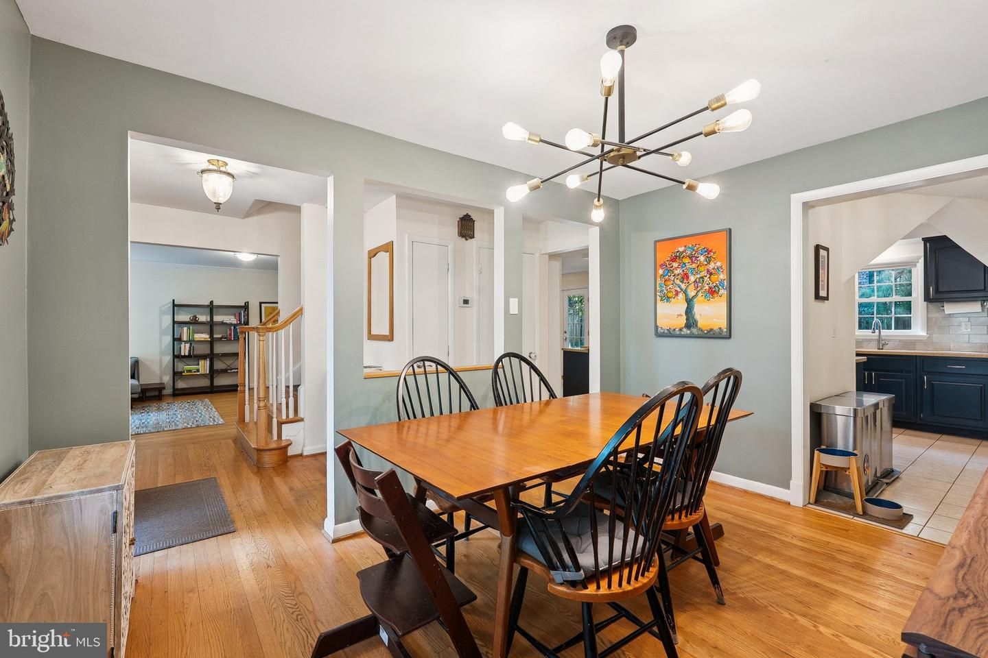 Dining room, Interior, Pendant Lights, Wood Texture Flooring
