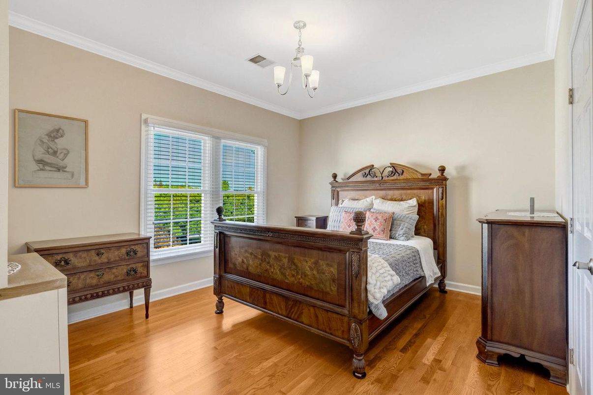 Bedroom, Chandelier, Interior, Wood Texture Flooring