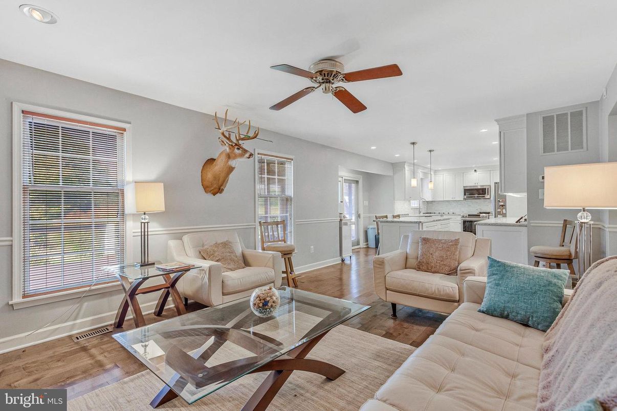 Interior, Kitchen, Living room, Pendant Lights, Recessed Lighting, Stainless Steel Appliances, Wood Texture Flooring