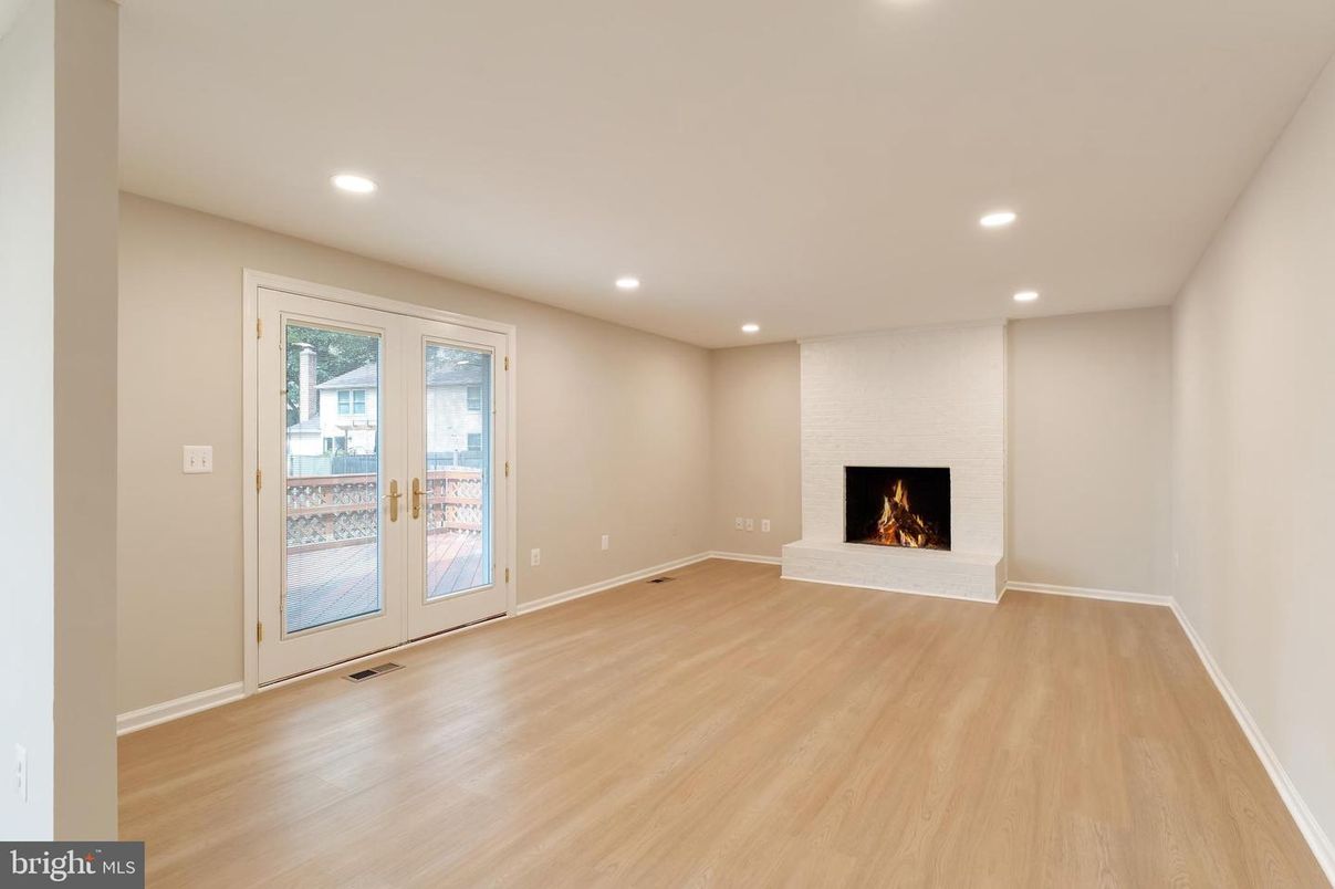 Empty room, Fireplace, Interior, Recessed Lighting, Wood Texture Flooring