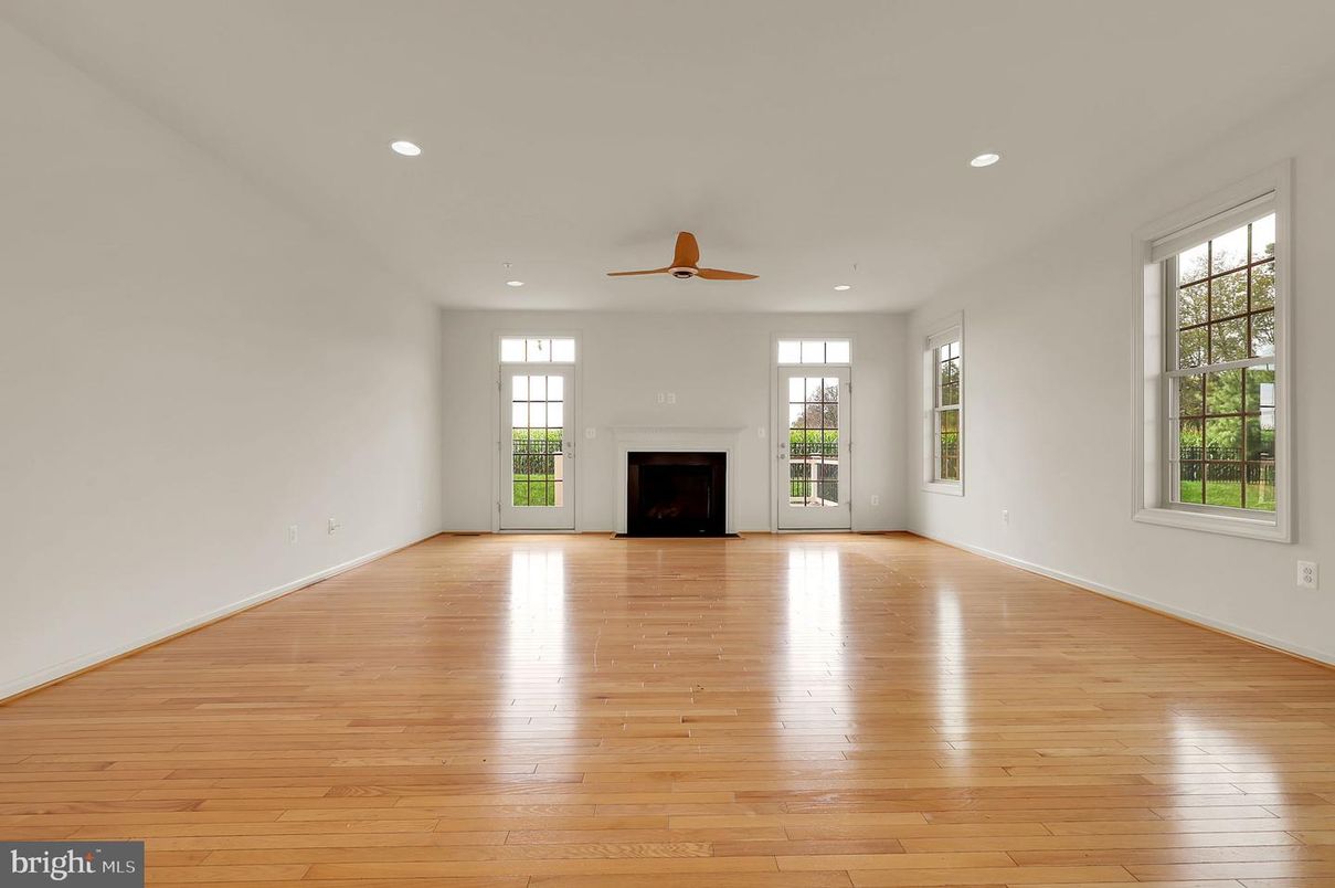 Empty room, Fireplace, Interior, Recessed Lighting, Wood Texture Flooring