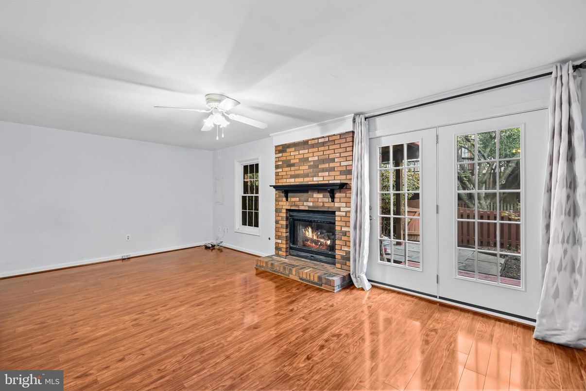Empty room, Fireplace, Interior, Stone Walls, Wood Texture Flooring