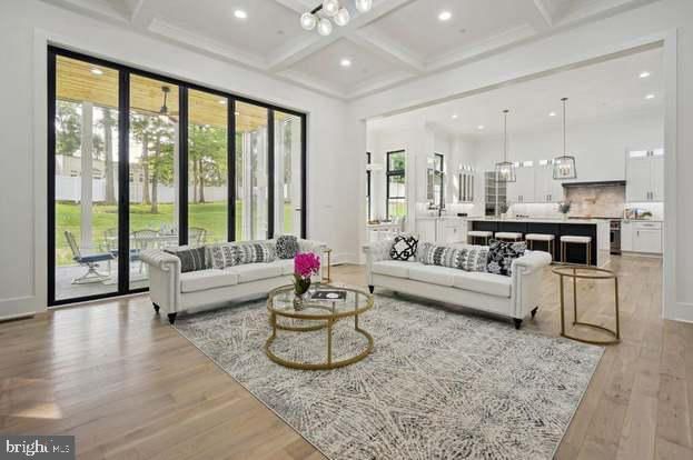 Interior, Kitchen, Living room, Pendant Lights, Recessed Lighting, Wood Texture Flooring