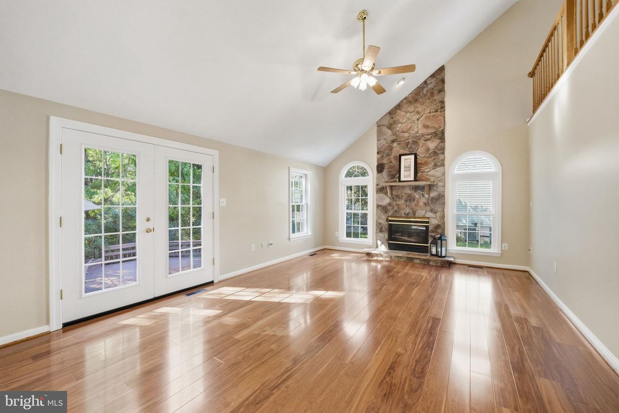 Empty room, Fireplace, Interior, Stone Walls, Wood Texture Flooring
