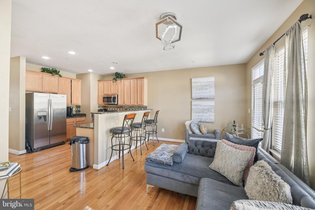 Interior, Kitchen, Living room, Recessed Lighting, Stainless Steel Appliances, Wood Texture Flooring