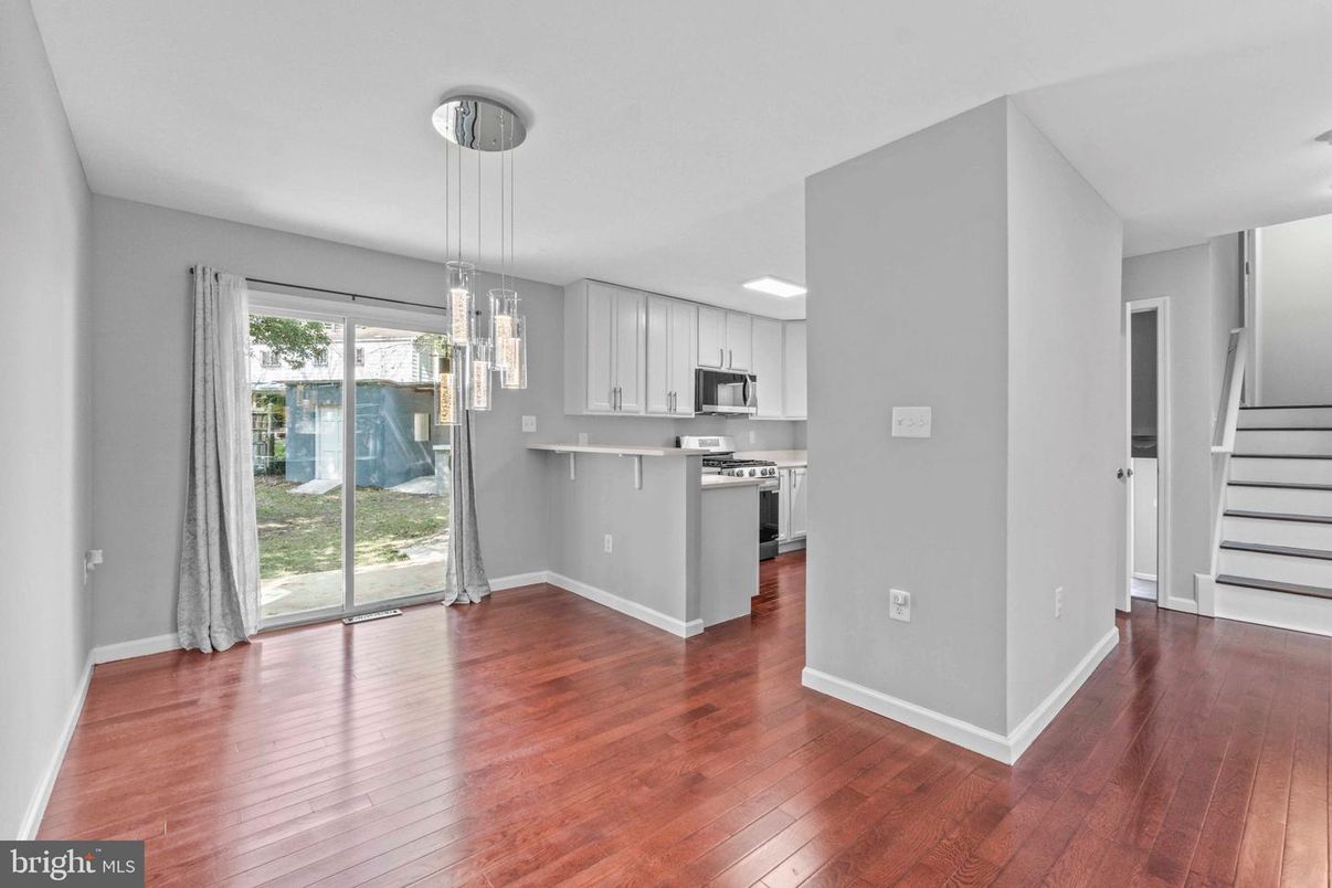 Interior, Kitchen, Pendant Lights, Stainless Steel Appliances, Wood Texture Flooring