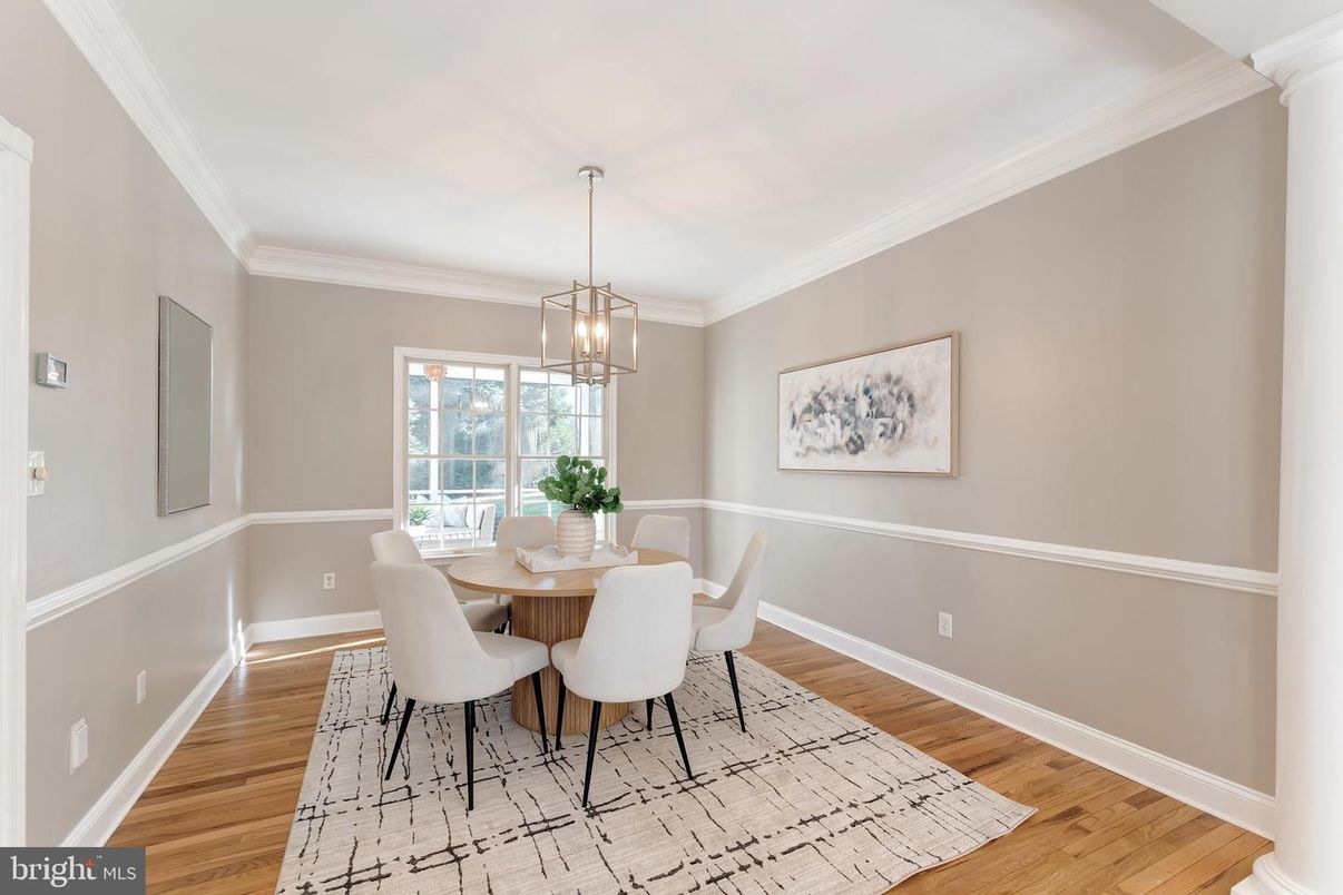Dining room, Interior, Pendant Lights, Wood Texture Flooring