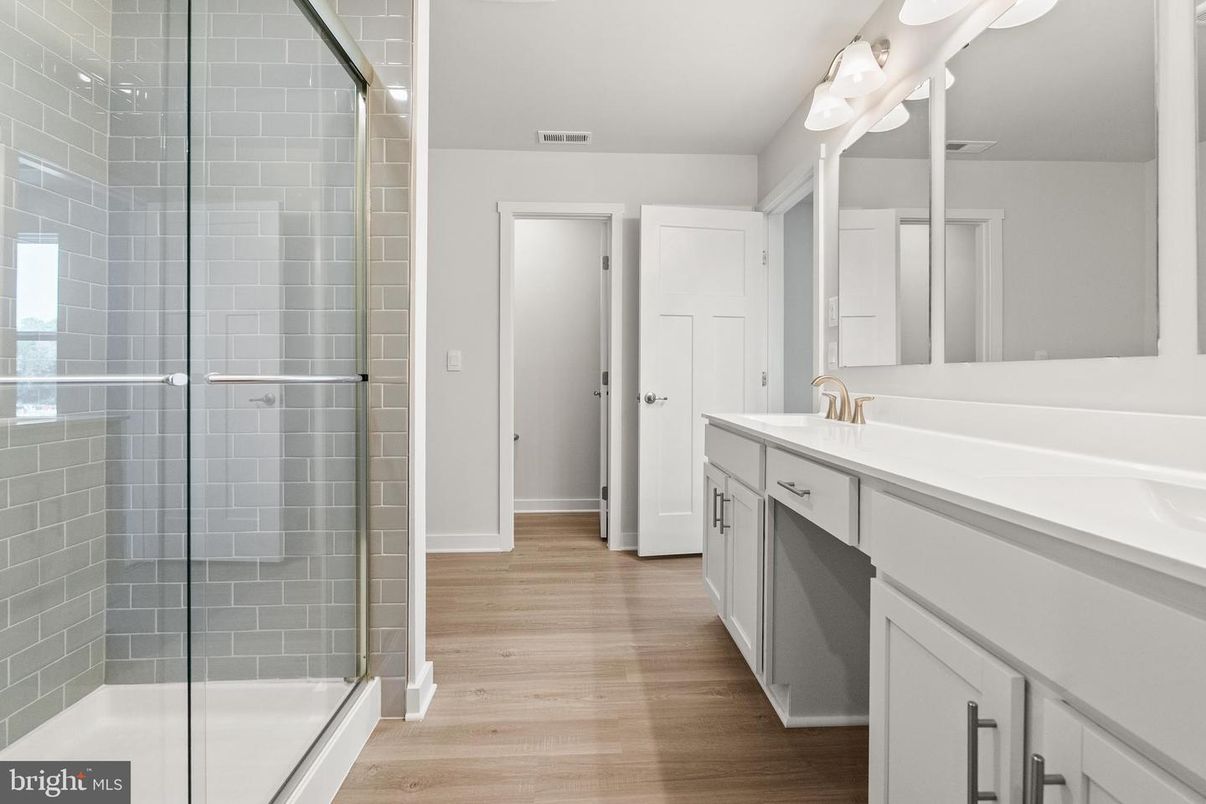 Bathroom, Glass Shower, Interior, Wood Texture Flooring