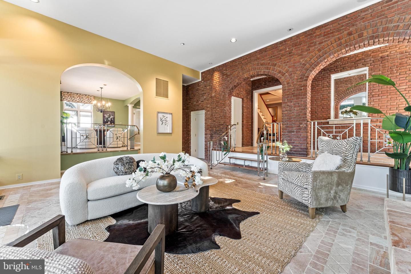 Chandelier, Interior, Living room, Recessed Lighting, Stone Walls