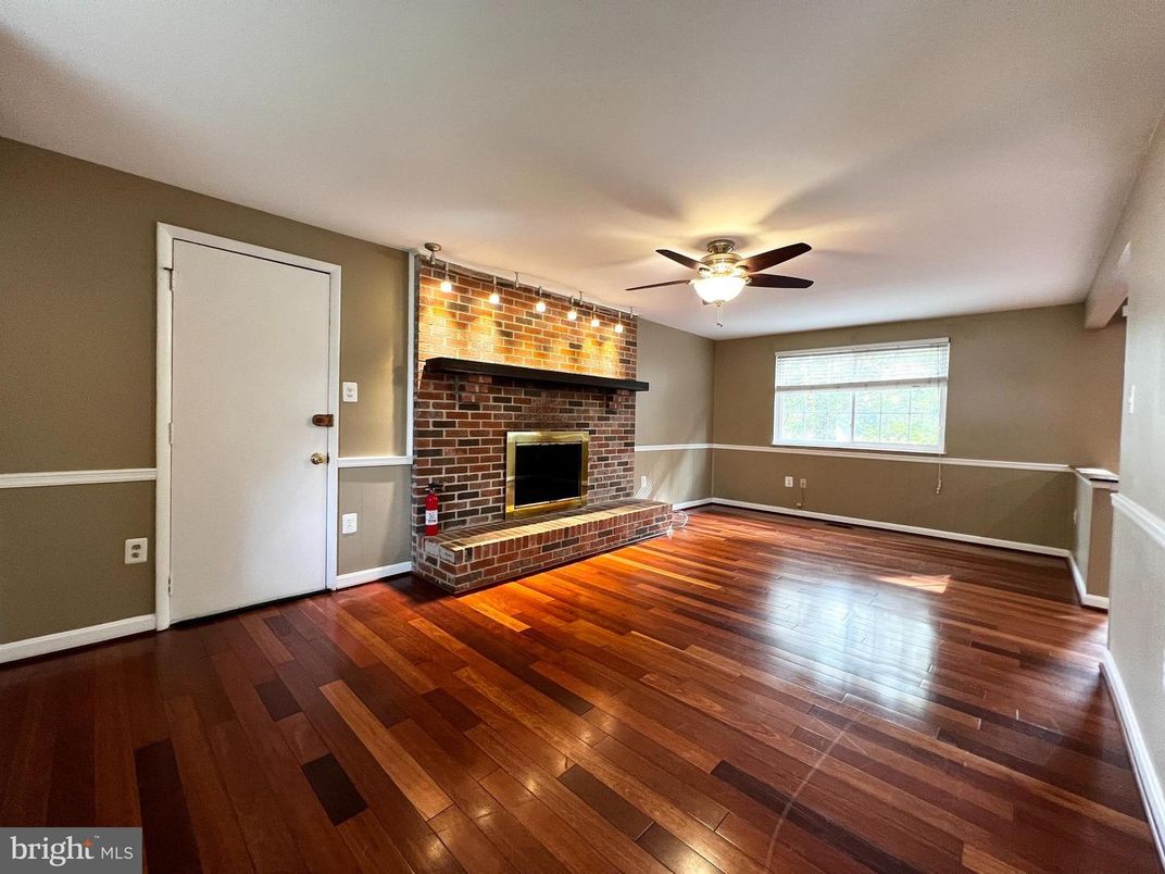 Empty room, Fireplace, Interior, Stone Walls, Wood Texture Flooring