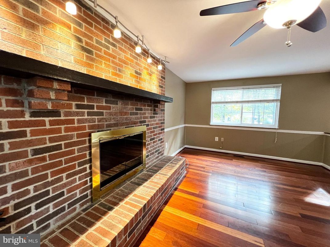 Empty room, Fireplace, Interior, Stone Walls, Wood Texture Flooring
