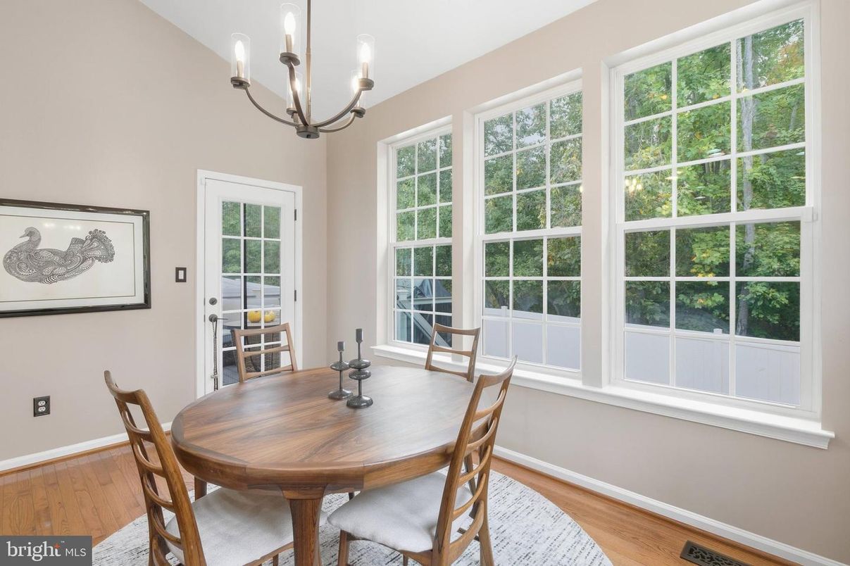 Chandelier, Dining room, Interior, Wood Texture Flooring