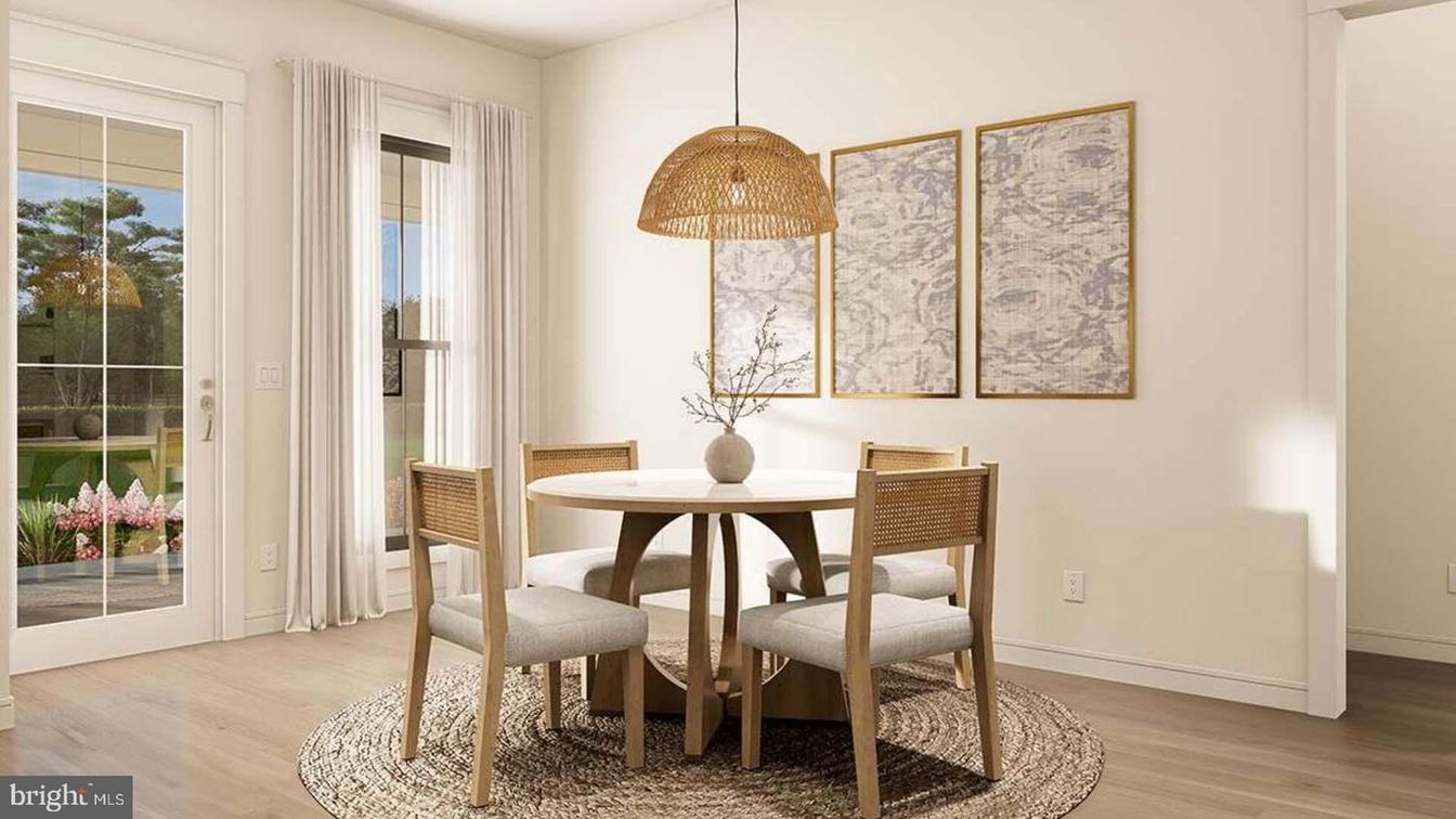 Dining room, Interior, Pendant Lights, Wood Texture Flooring