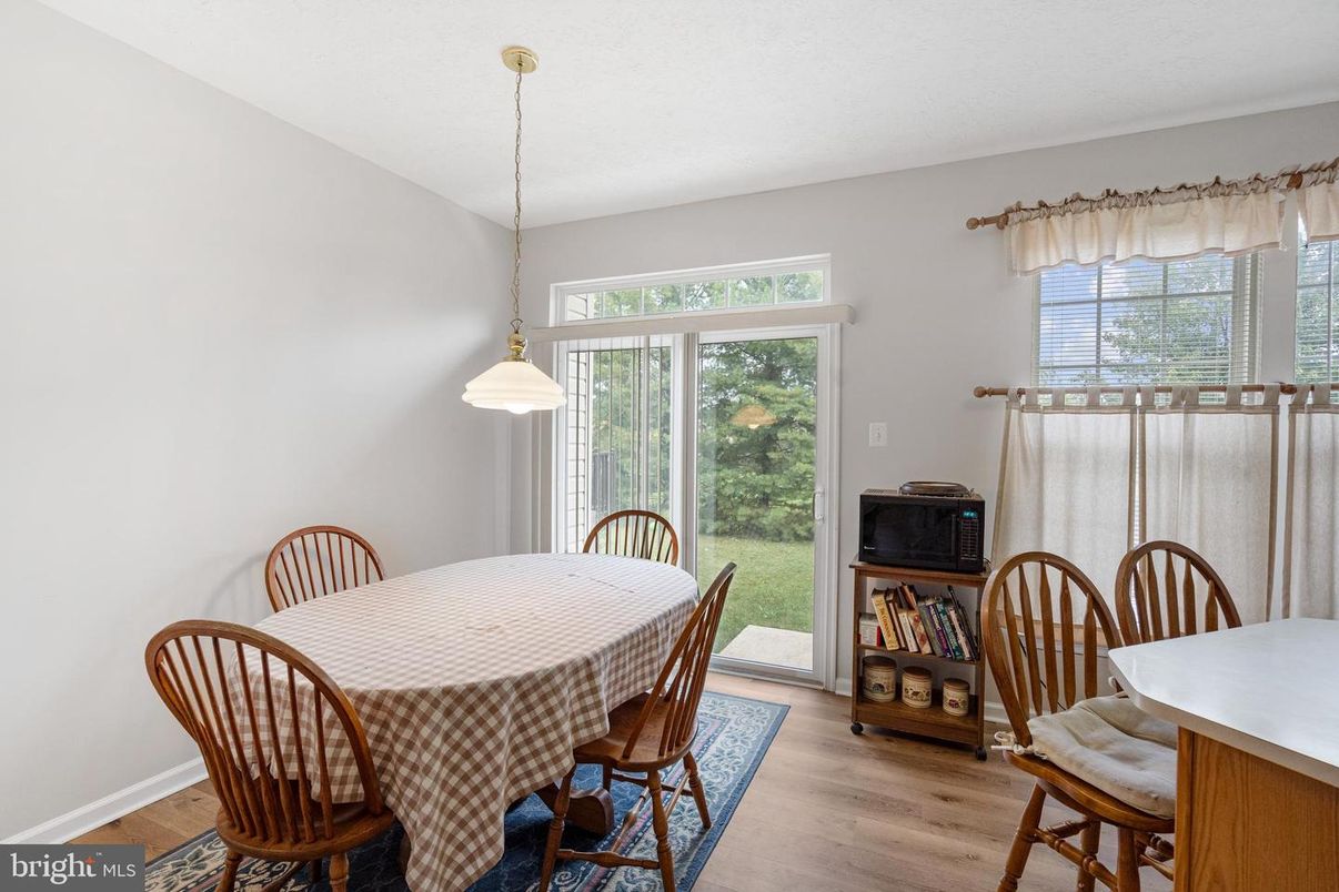 Dining room, Interior, Pendant Lights, Wood Texture Flooring