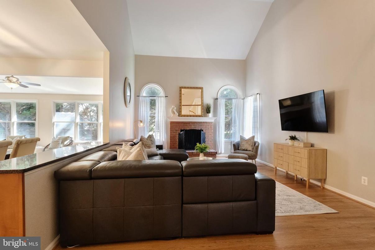Dining room, Fireplace, Interior, Living room, Wood Texture Flooring