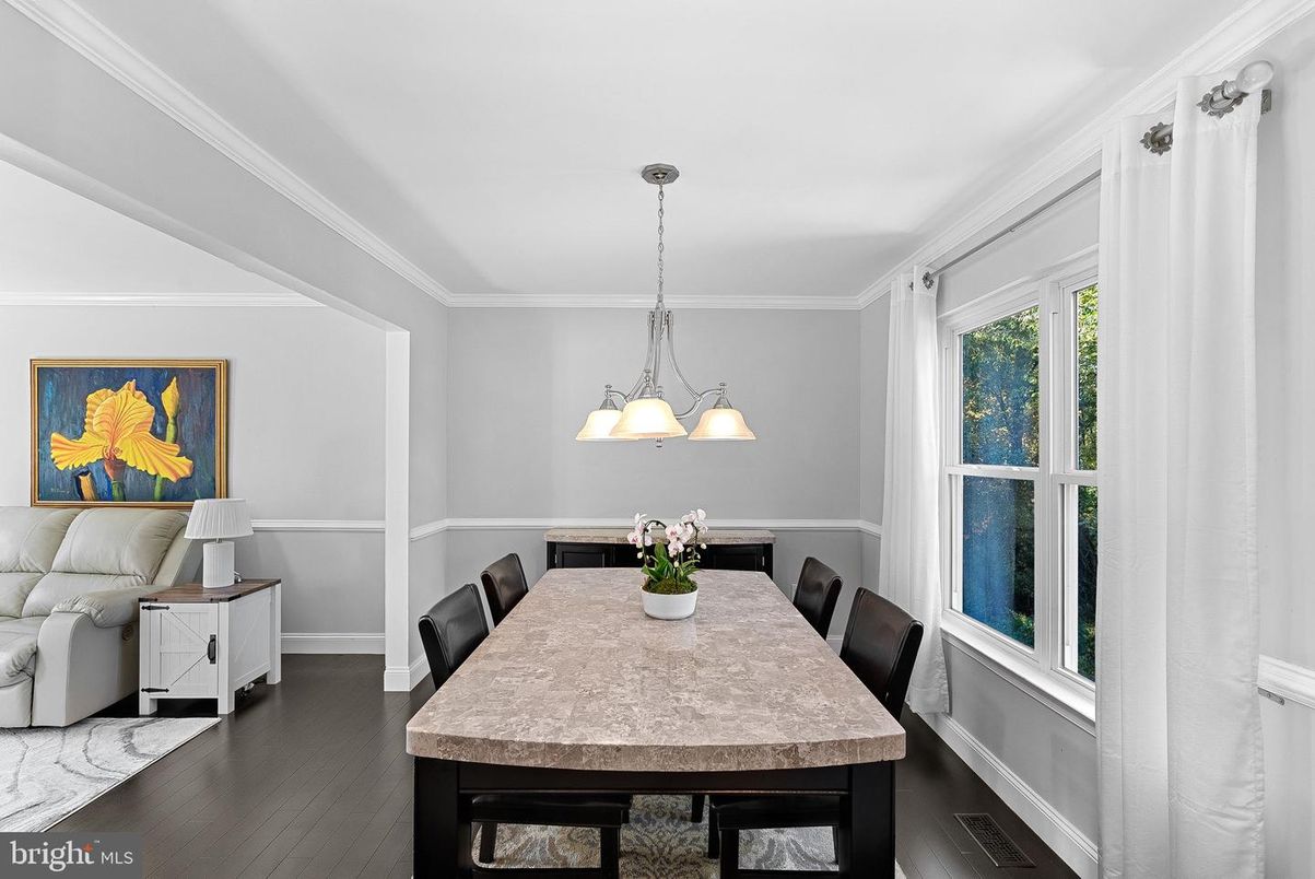 Dining room, Interior, Pendant Lights, Wood Texture Flooring
