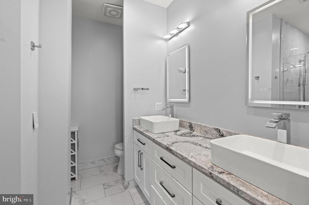Bathroom, Dual Sink Vanities, Glass Shower, Interior, Marble