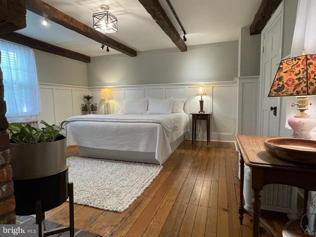 Bedroom, Interior, Recessed Lighting, Wooden Beams, Wood Texture Flooring