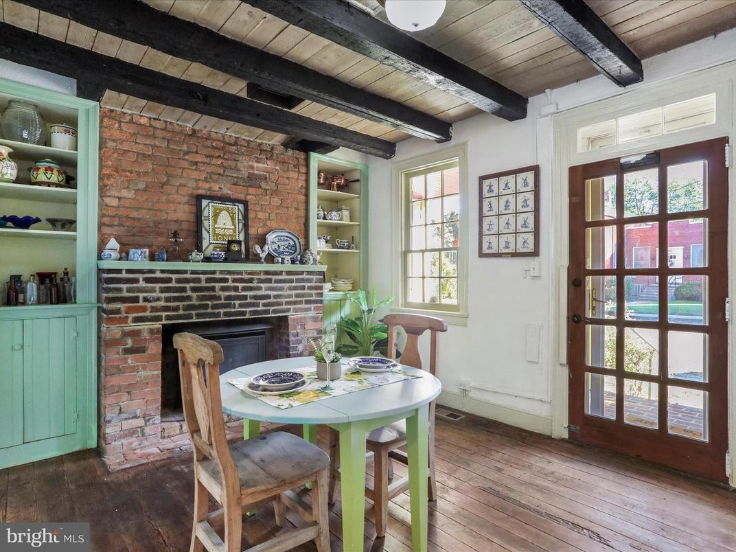 Dining room, Fireplace, Interior, Stone Walls, Wooden Beams, Wooden Ceilings, Wood Texture Flooring