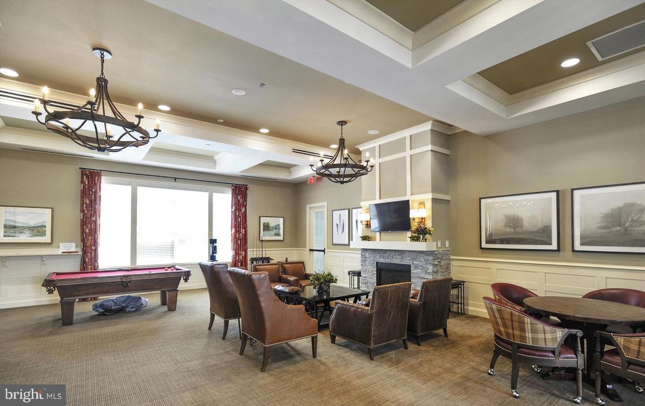 Billiard Table, Chandelier, Dining room, Fireplace, Game Room, Interior, Living room, Pendant Lights, Recessed Lighting