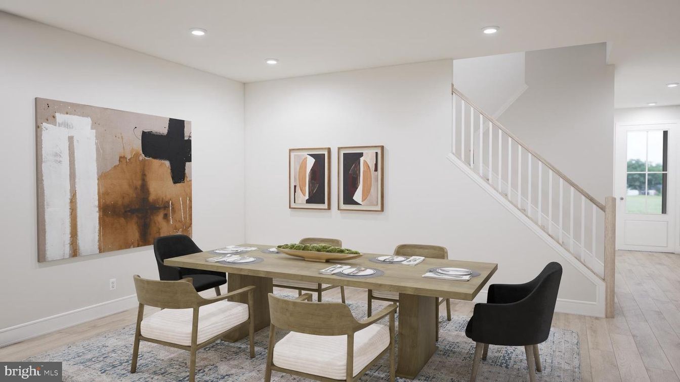 Dining room, Interior, Recessed Lighting, Wood Texture Flooring