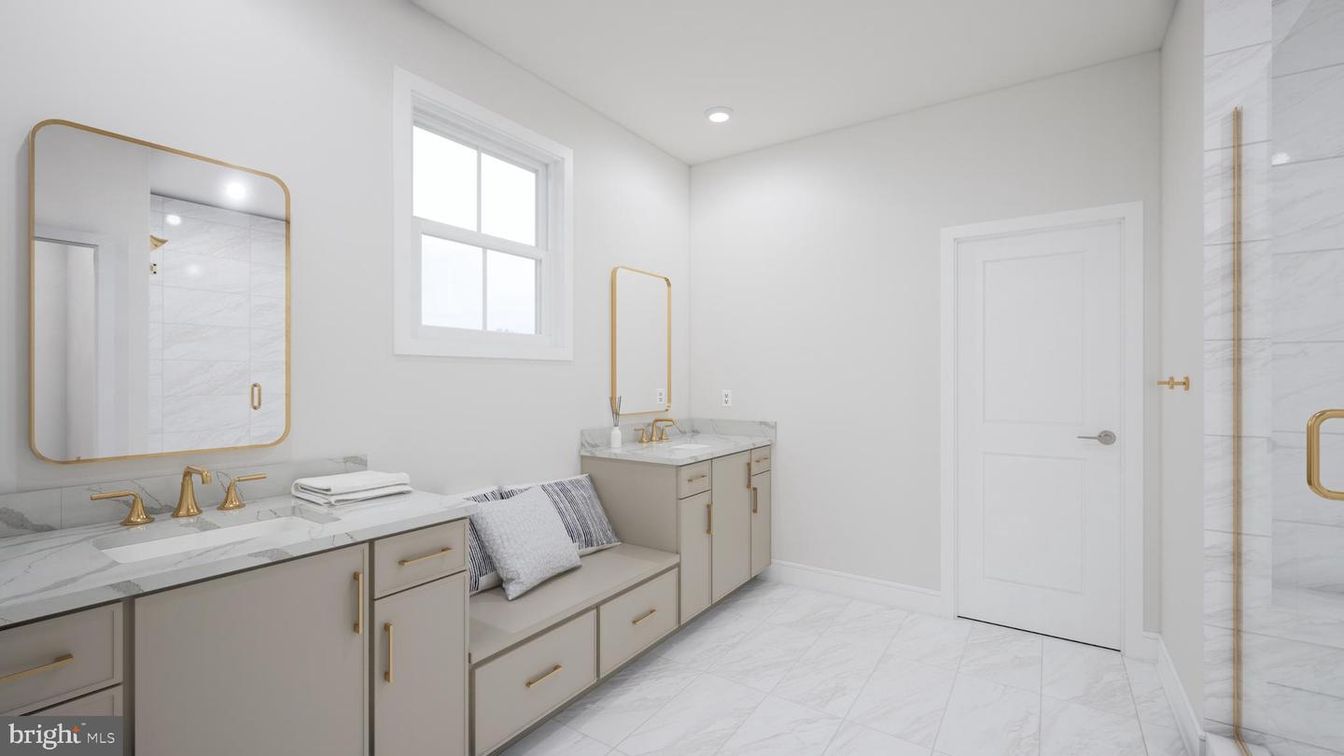 Bathroom, Dual Sink Vanities, Glass Shower, Interior, Marble, Recessed Lighting