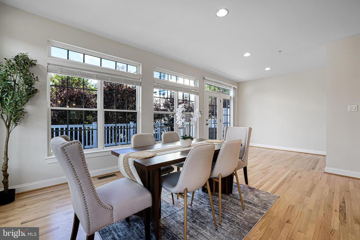 Dining room, Interior, Recessed Lighting, Wood Texture Flooring