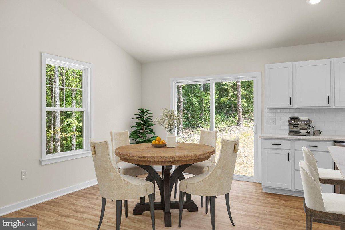Dining room, Interior, Recessed Lighting, Wood Texture Flooring