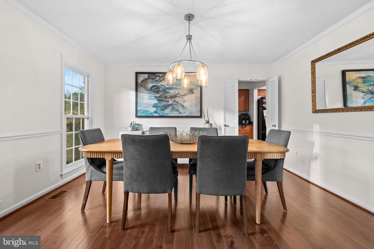 Dining room, Interior, Pendant Lights, Wood Texture Flooring