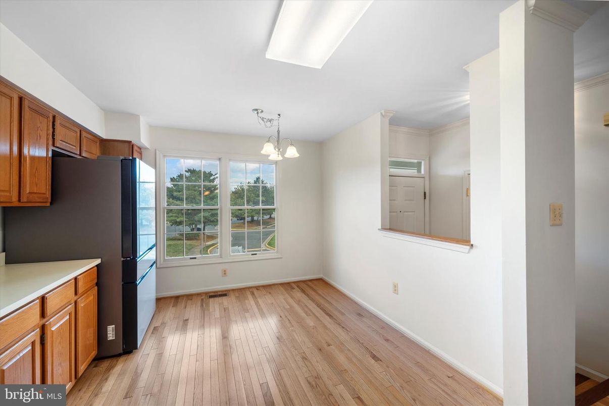 Empty room, Interior, Kitchen, Pendant Lights, Wood Texture Flooring