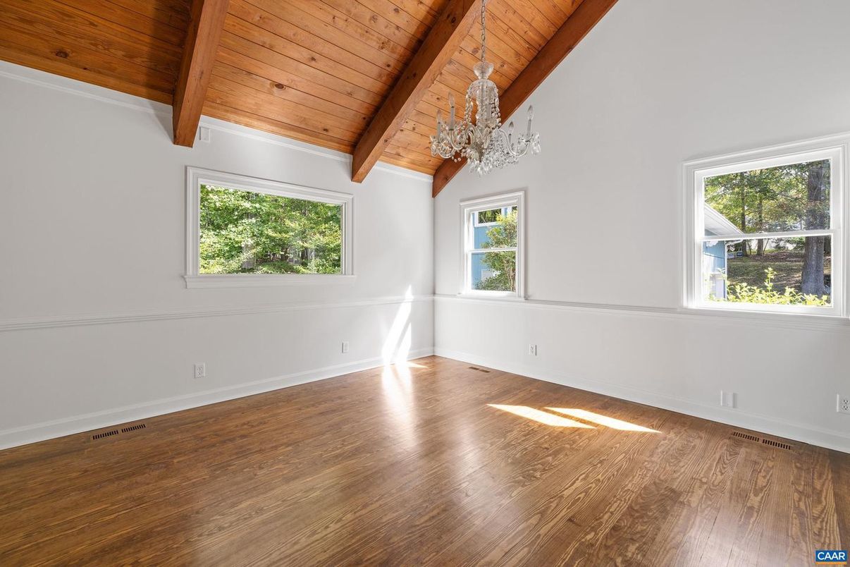 Chandelier, Empty room, Interior, Wooden Beams, Wooden Ceilings, Wood Texture Flooring
