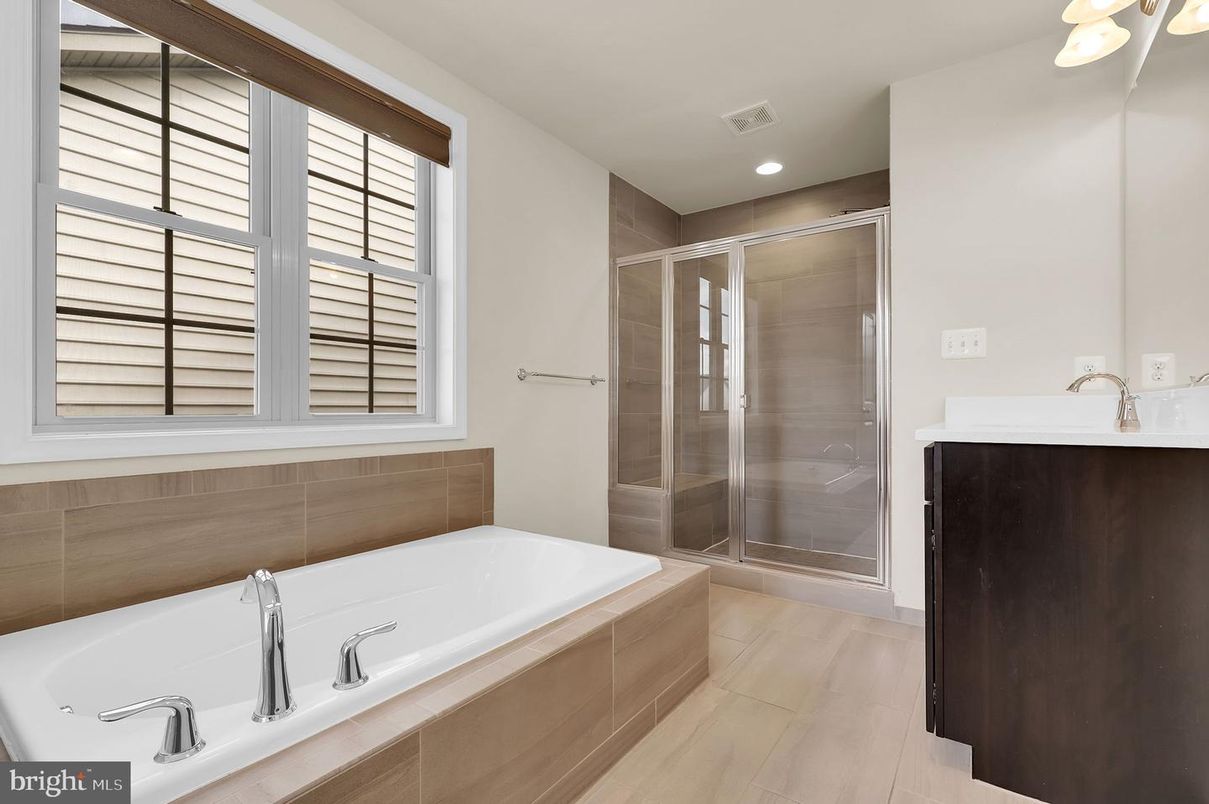 Bathroom, Glass Shower, Interior, Recessed Lighting, Wood Texture Flooring
