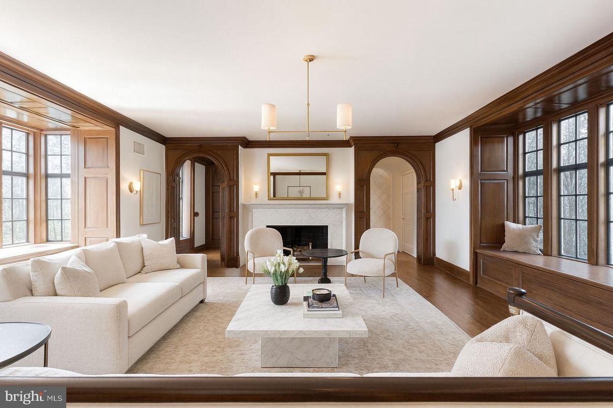 Fireplace, Interior, Living room, Pendant Lights, Wood Texture Flooring