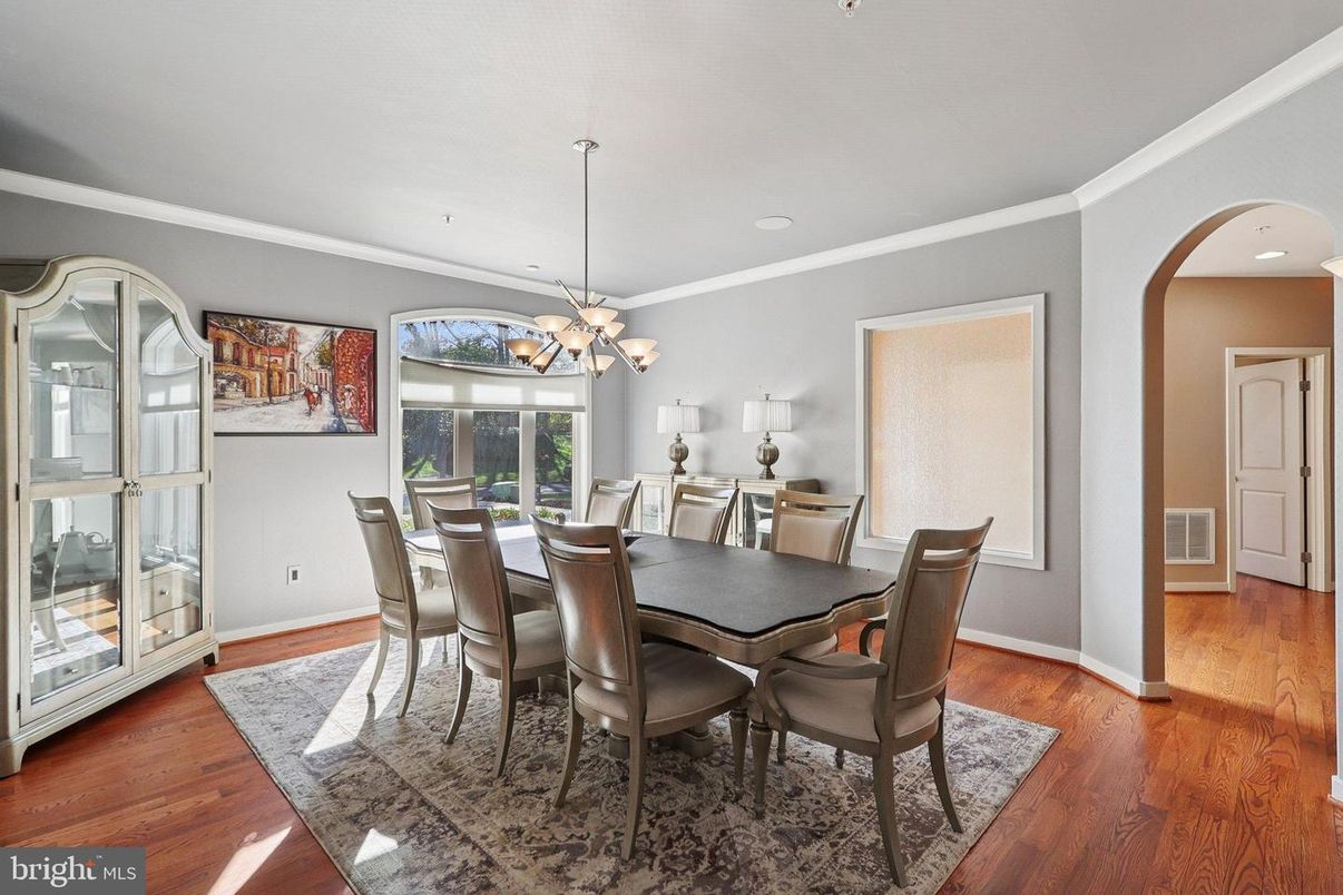 Chandelier, Dining room, Interior, Pendant Lights, Recessed Lighting, Wood Texture Flooring