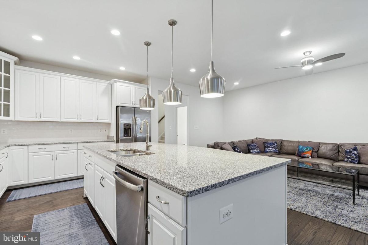 Interior, Kitchen, Living room, Pendant Lights, Recessed Lighting, Stainless Steel Appliances, Wood Texture Flooring