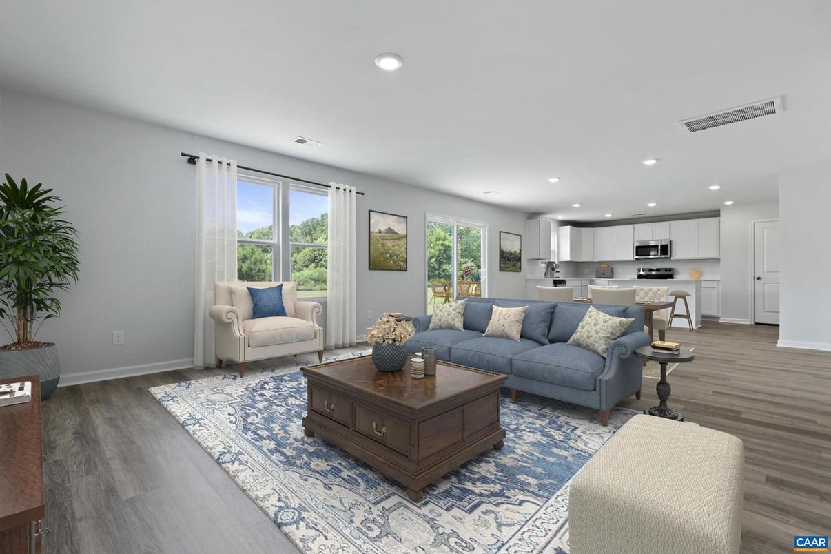 Interior, Kitchen, Living room, Recessed Lighting, Stainless Steel Appliances, Wood Texture Flooring