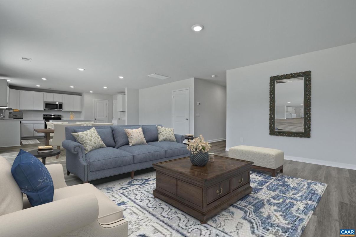 Interior, Kitchen, Living room, Recessed Lighting, Stainless Steel Appliances, Wood Texture Flooring