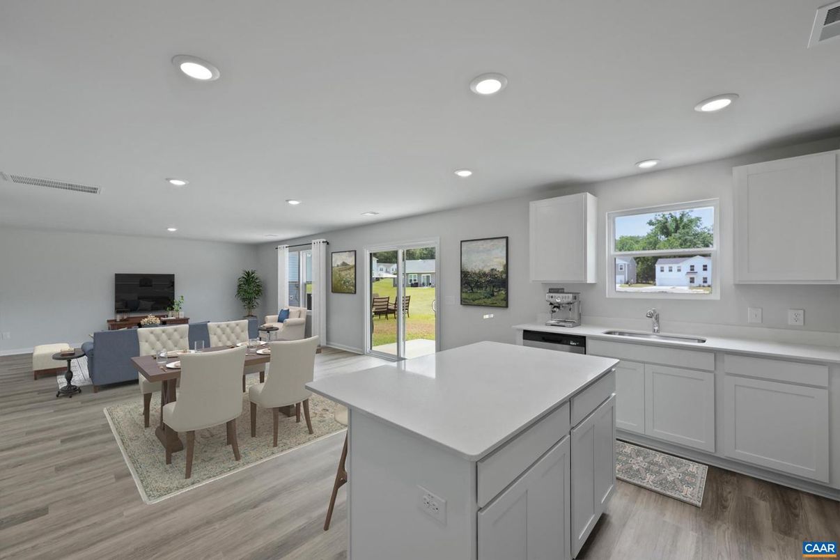 Dining room, Interior, Kitchen, Recessed Lighting, Wood Texture Flooring