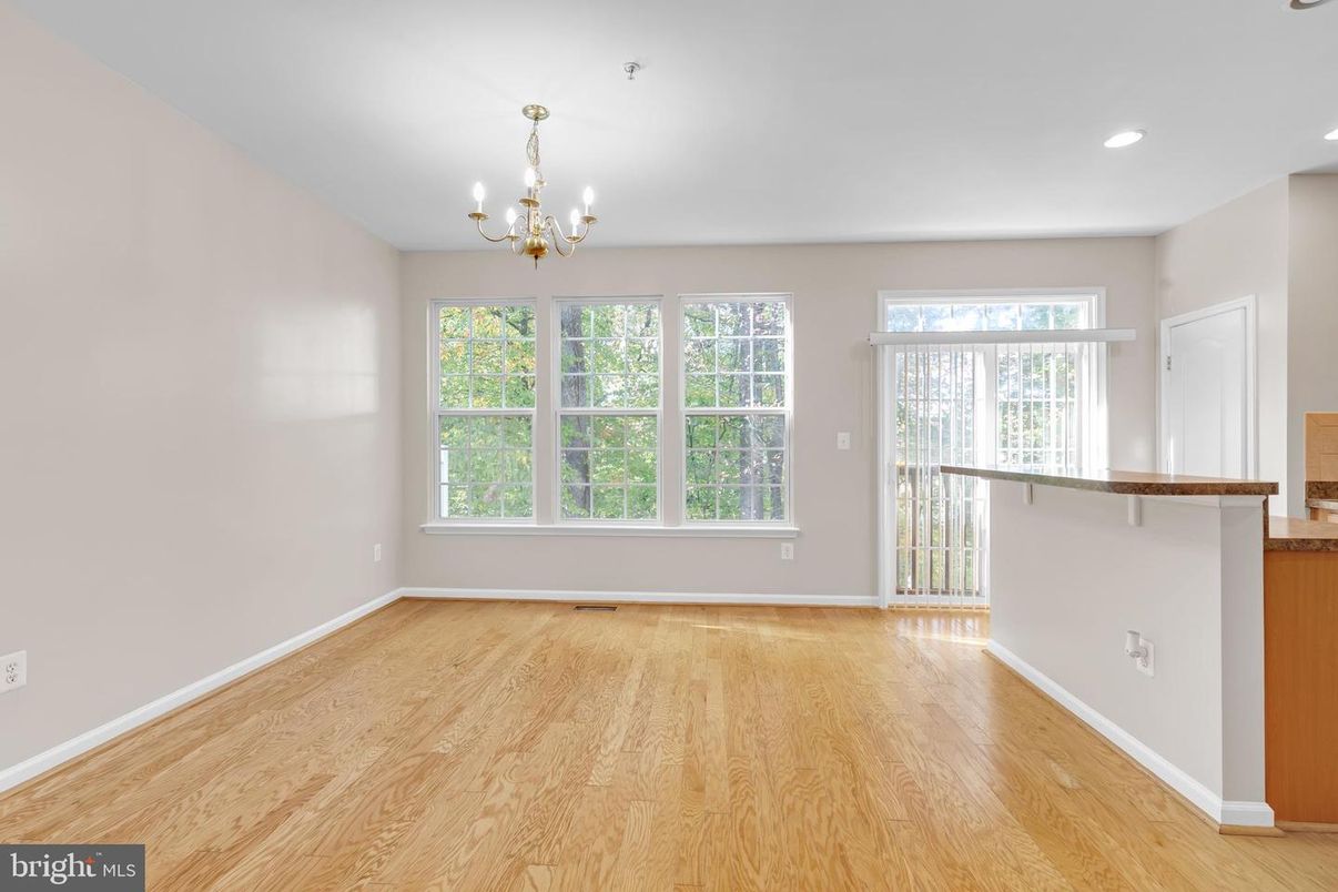Chandelier, Empty room, Interior, Recessed Lighting, Wood Texture Flooring
