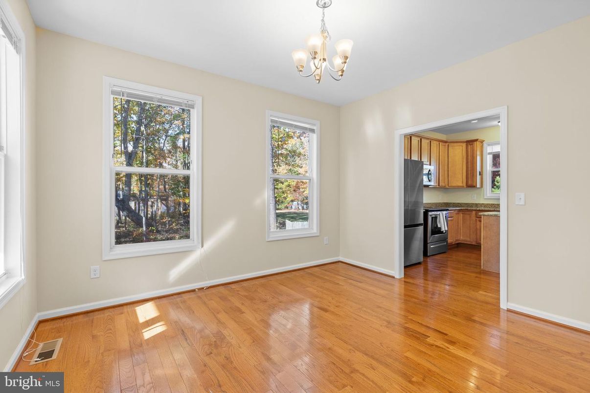 Chandelier, Empty room, Interior, Kitchen, Wood Texture Flooring