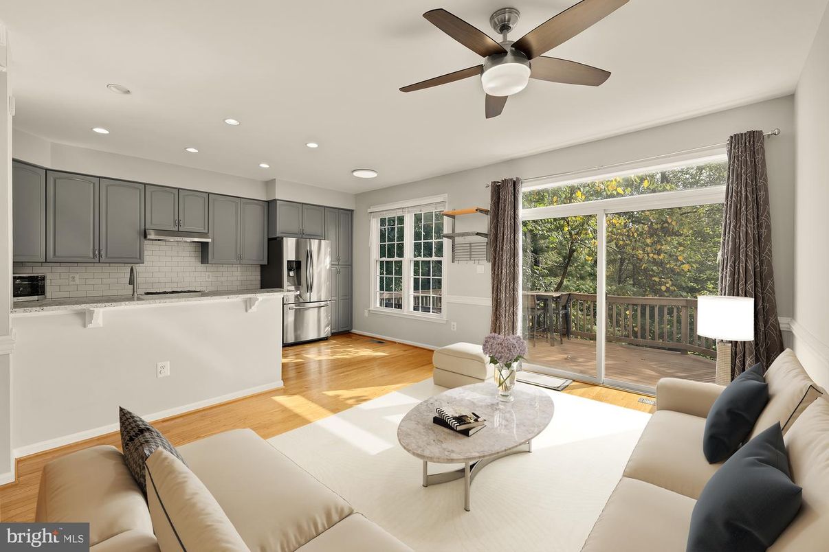 Interior, Kitchen, Living room, Recessed Lighting, Stainless Steel Appliances, Wood Texture Flooring