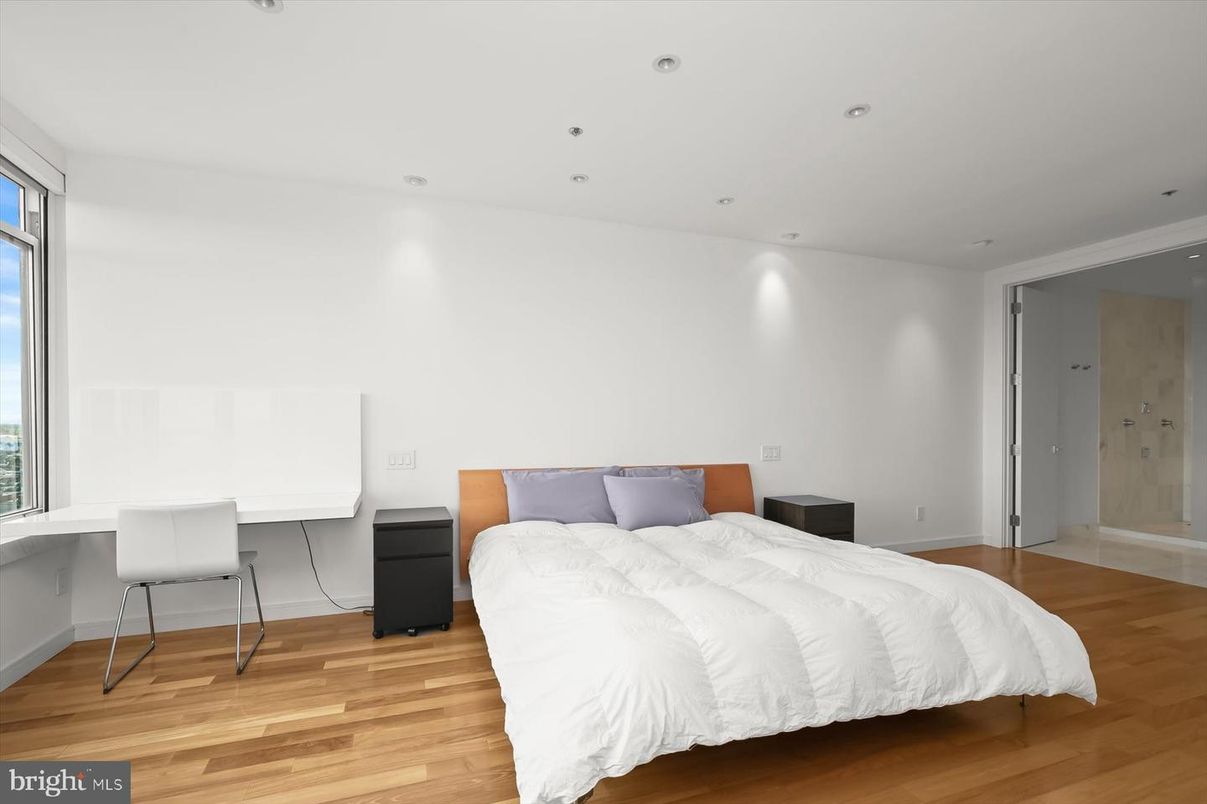 Bedroom, Interior, Recessed Lighting, Wood Texture Flooring