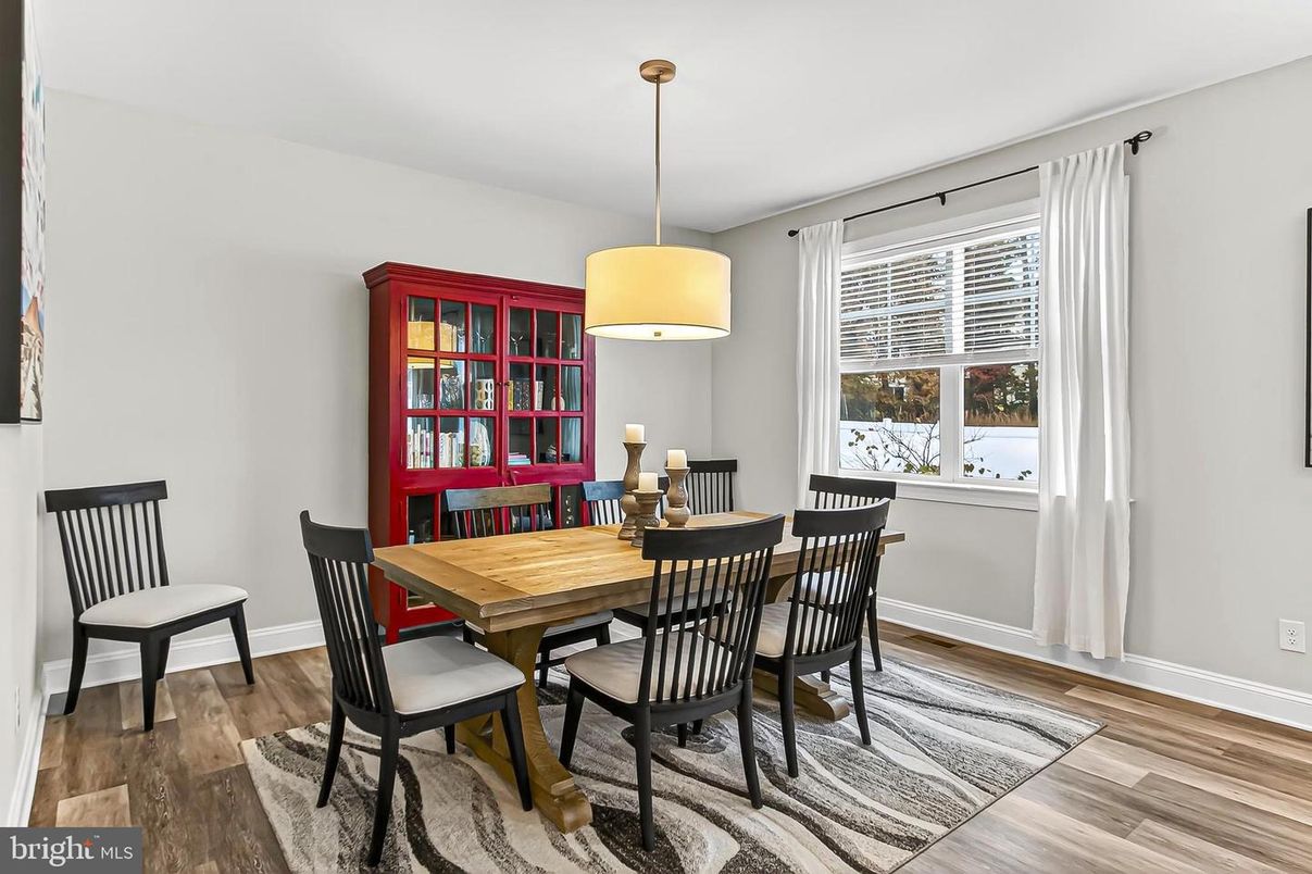 Dining room, Interior, Pendant Lights, Wood Texture Flooring
