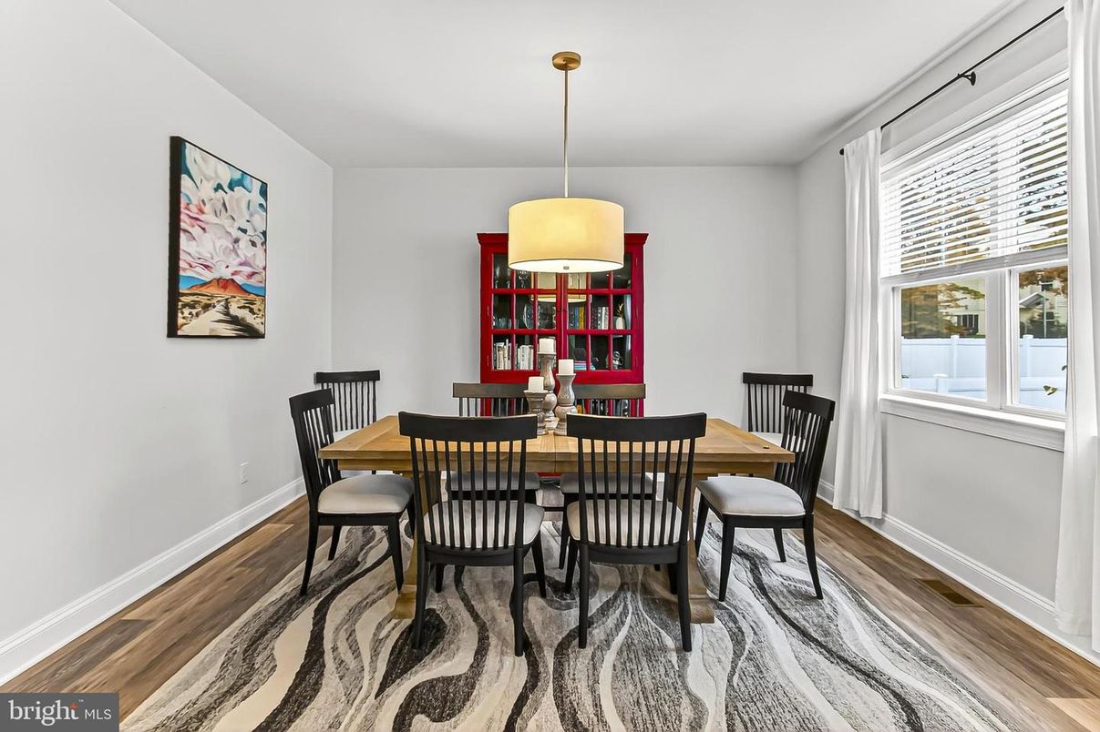 Dining room, Interior, Pendant Lights, Wood Texture Flooring