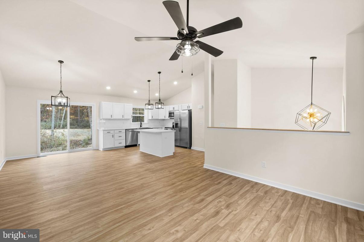 Interior, Kitchen, Pendant Lights, Recessed Lighting, Wood Texture Flooring