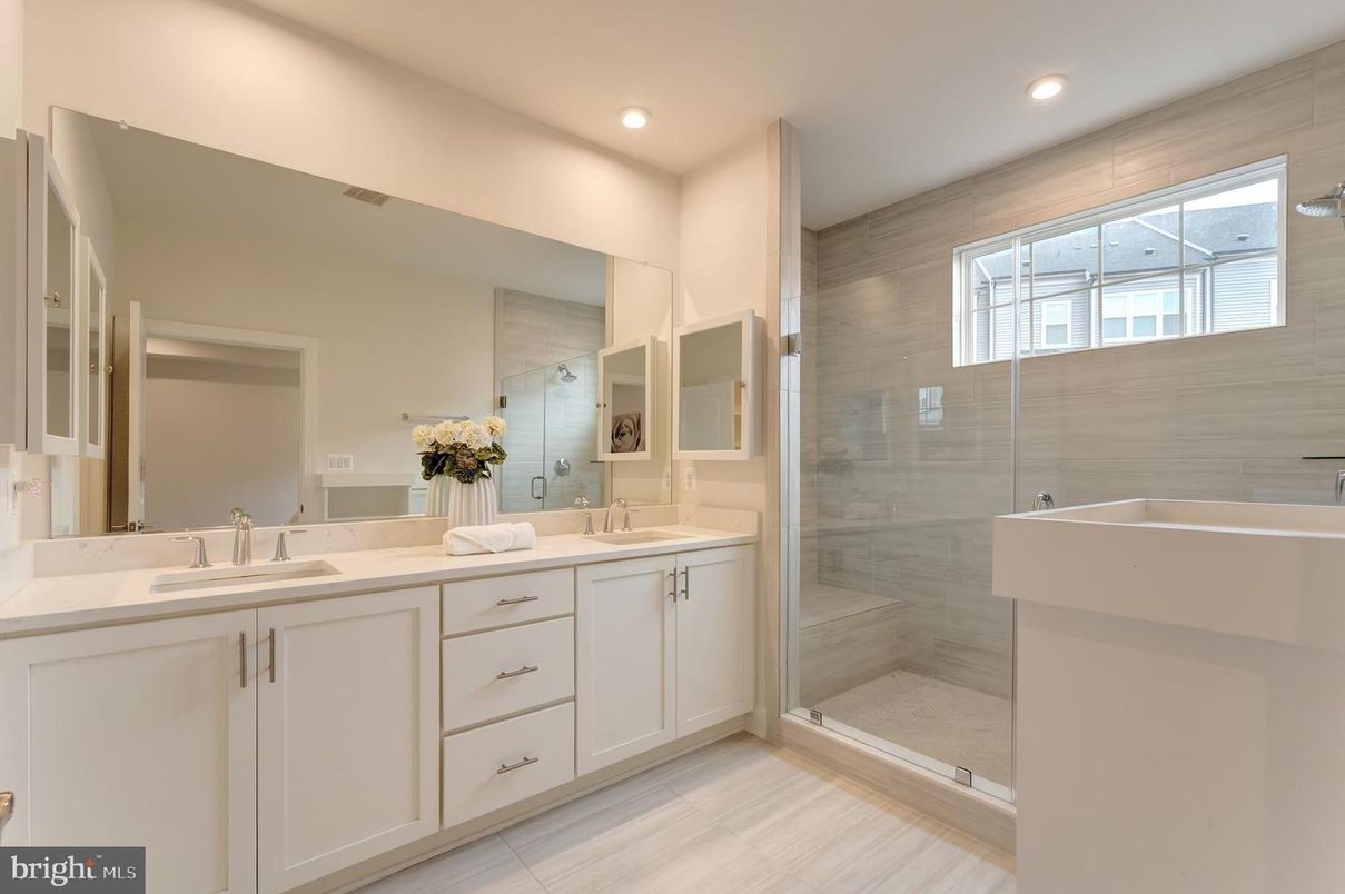 Bathroom, Dual Sink Vanities, Glass Shower, Interior, Recessed Lighting