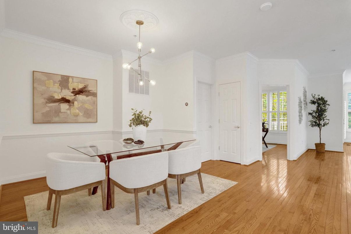 Dining room, Interior, Pendant Lights, Wood Texture Flooring
